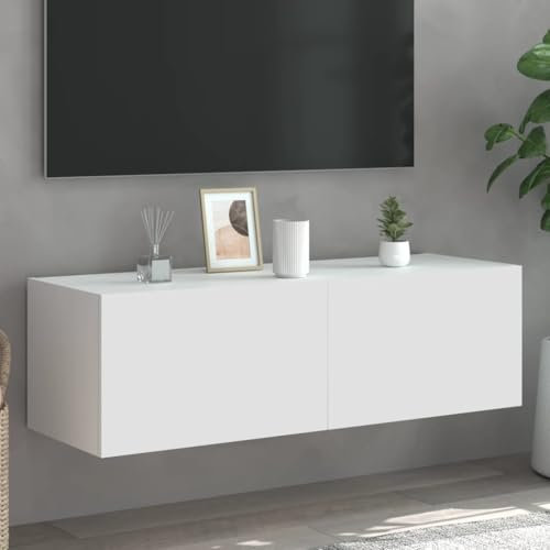 OHOOWOO Mobile TV a Parete con Luci LED Bianco 100x35x31 cm,Mobile TV a Parete Sospeso LED Moderno con Ampio Spazio Portaoggetti Bianco 100 cm