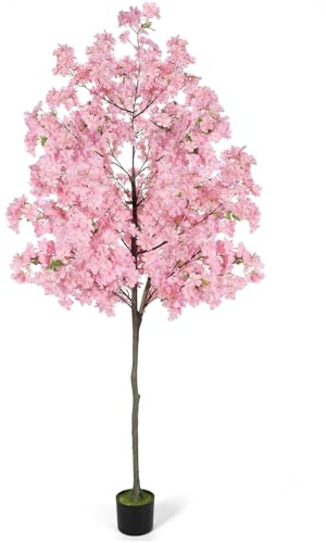 6Ft Tall Cherry Blossom Artificial Tree, Fake Tree Faux Silk Plant with Plastic Nursery Pot,Artificial Plants for Home Office Indoor Decor(Pink)