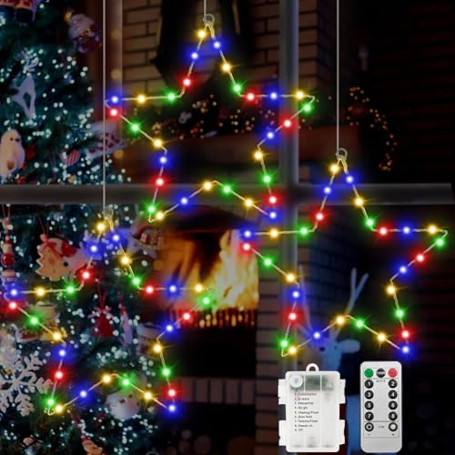 3 Stück LED Weihnachtsdeko Lichterkette,30 LEDs Weihnachtsstern Beleuchtung,Batteriebetrieben mit Timer Fernbedienung 8 Modi,Weihnachten LED Fensterdeko