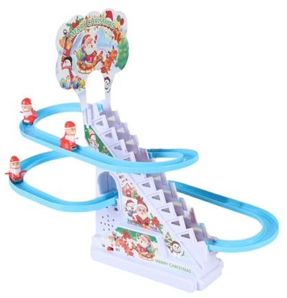 Fenteer Weihnachtsmann-Rutschen-Spielzeugset, musikalische Achterbahn, Treppensteigen, Rutschenspielzeug, Rennrutschenbahn für Kleinkinder, Kinder, Jungen, 3 Weihnachtsmann