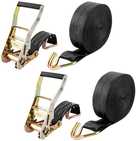 DAJAVE Set di 2 Cinghie a Cricchetto, 10M Cinghia di Ancoraggio con Tenditore a Cricchetto e Ganci, Larghezza 50mm Cinghia Fissaggio a Cricchetto Ratchet, di alta Qualità, Gancio a J, Fino a 4000 kg