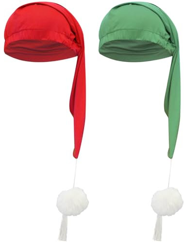 CHICTRY Night Cap Night Sleeping Cap Pointed Mop Hat Night Stocking Hat Bonnet with Pom Ball for Holidays Red&Green 2Pcs
