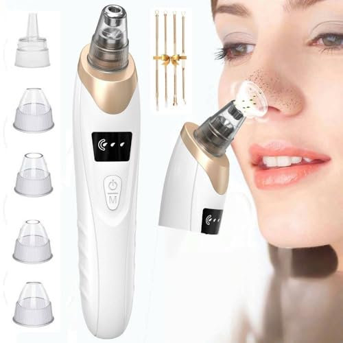 Aspirateur de Point Noirs, Extracteur Point Noir Visage est Livrée avec 5 Embouts Remplaçables et 3 Modes d'extraction des Points Noirs Rechargeable pour l'élimination des Blackheads, Boutons, Graisse