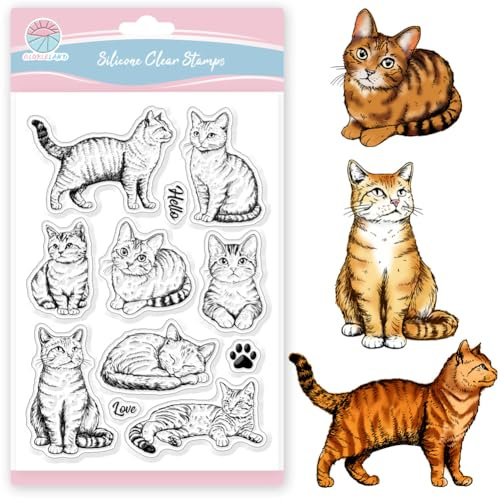 GLOBLELAND Transparente Stempel Mit Katzenmotiv Realistische Katzen Silikonstempel Transparente Tierstempel Zum Selbermachen Scrapbooking Karten Erstellen von Fotoalben Journalen