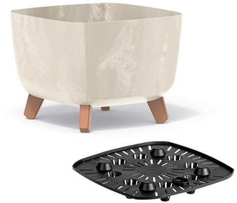 B2C Low Planter Flower Pot with Legs Insert Square Decorative Indoor Outdoor 3 Sizes Home Decor Rised S M L Concrete Texture (Cream Concrete, Large)