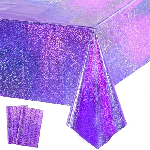 GREATRIL Purple Party Tablecloth Covers Disposable Table Cloth for Mermaid Themed Birthdays/Graduations/Ceremony/Halloween Decorations Rectangle Tablecover 54'' x 108'' - 2 Packs