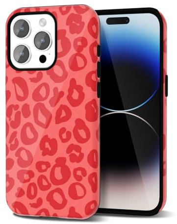 Svanove Cheetah Print Phone Case for iPhone 14 Pro, Girly Cute Leopard Case for Women, Luxury Trendy Retro Cool Animal Print Design, Aesthetic Pattern Y2k Slim Hard Shell Plastic Cover, Red