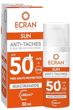 ECRAN® - Crème Solaire Visage - Haute Protection - Technologie vitEox80 - Vitamine E - Niacinamide - Protection UVA, UVB, Coups de Soleil - Protection Solaire SPF50+ - Bronzage Naturel - Anti Taches