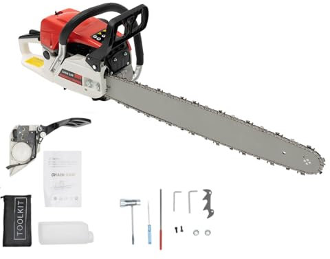 52CC 2 Stroke Petrol Chainsaw Petrol Chain Saw 22 Inch Top Handle Chainsaw Tree Cutter 7500rpm Air-Cooled with Chain Bar Cover & Fuel Oil Mixing Bottle & Tool Bag & Funnel