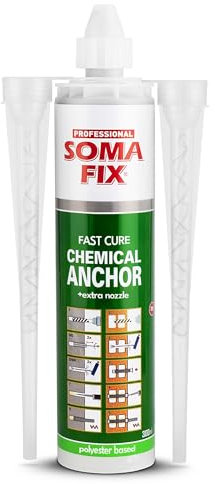 Chemical Anchor - Polyester Resin Adhesive for Brick, Concrete, Stone, Granite & Fixings - Grey Colour, Cures Rapidly + Extra Nozzle Included (300ml)