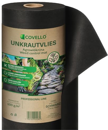 Covello Unkrautvlies 55m² Professional Line - Gartenvlies wasserdurchlässig Unkrautvlies für Garten - Unkrautvernichter Unkrautfolie hohe UV-Stabilisierung (55m x 1m) – Vlies extra stark 100g/m²