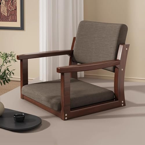 Tatami Stuhl Mit Arm Holz Gepolstert Beinlos Stuhl Sessel Japanische Tatami Boden Sitzgelegenheiten Zum Lesen Meditieren Wohnzimmer Balkon Stuhl