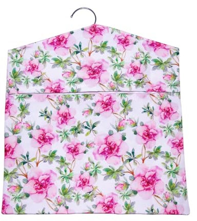 Epunk Durable Canvas Peg Bag with Floral Design - 33x30cm Hanging Laundry Organizer with Hook & Pockets for Washing Line Accessories (Colorful Patterns) (Flower A)