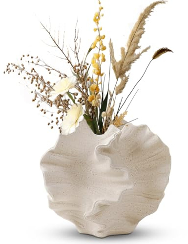 Keramik Vase,Beige Moderne Vasen für Nordisches,Rustikale Bauernhausvase aus Keramik,Vasen Deko, Tischdekoration,für Zuhause, Wohnzimmer, Büro, Bauernhaus, Couchtisch Dekoration(Beige