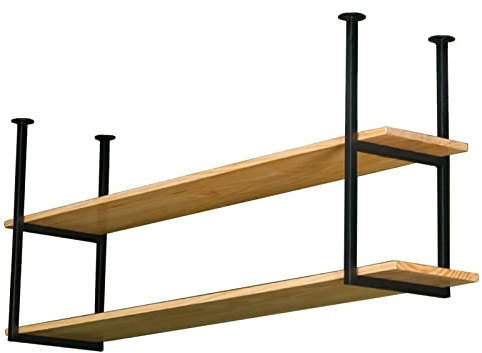 Ceiling Shelf for Kitchen Garage & RestaurantHeavyDuty Wooden & Metal Pot Rack Hanging Storage with Hooks for Pots & Flowers Stylish Rustic Design.