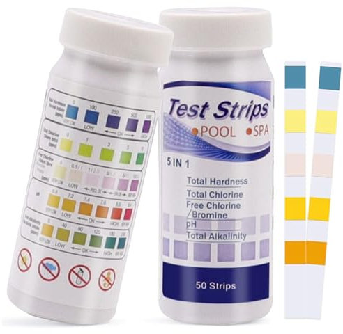 50 Stück Pool Teststreifen,Pool Tester Ph Und Chlor,5 In 1 Pool-Teststreifen Für Spa,Wert Test Wassertester Pooltester Für Spa,Streifen Messgerät