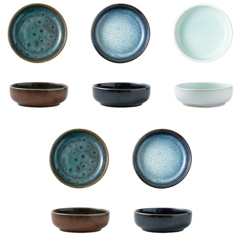 PRITOK Cuencos de cerámica para salsas: 5 cuencos de porcelana, cuencos para aperitivos, cuencos pequeños, cuencos de cerámica para salsa, soja, sushi