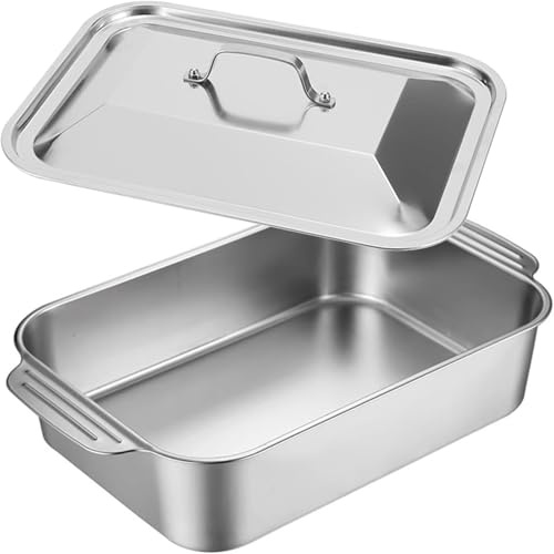 Stainless Steel Fish Roasting Pan & Lasagna Dish with Handles & Lid 45cm Dishwasher Safe Roaster for Cookies Baking & Serving Perfect for Home Chefs