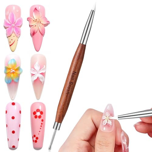 SAVILAND Doppia Punta Pennello per Nail Art Doppia Punta in Silicone e Metallo per Nail Art Sculpture 3D Intaglio per Unghie in Gel per Fai da Te Strumento per Punteggiare Unghie