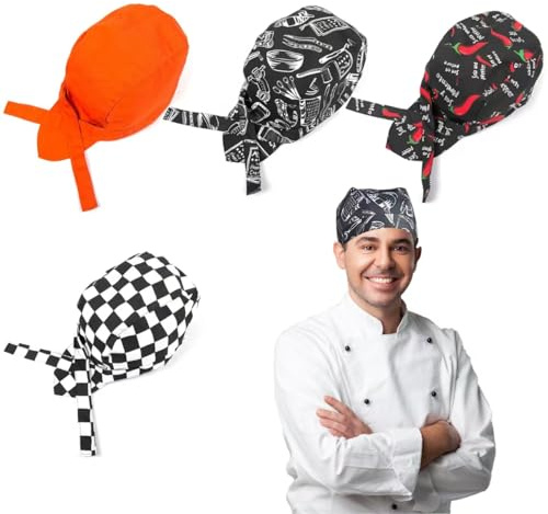 QingWing 4 Piezas Gorro Cocina Mujer Unisex, Bandana Gorro Cocina Mujer | Divertida Cahpeau de Chef, Transpirable Ideal para Restaurantes, Hoteles, Bares, Tiendas, Escuelas y Hogar