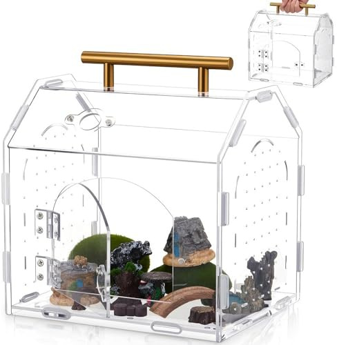 Springspinnengehege aus Acryl 22,6 x 13,9 x 17,5 cm Acryl Terrarium Klar | Terrarium für Reptilien, vielseitiges Vogelspinnengehäuse, Springspinnenzubehör mit Tür vorne