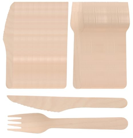 HENGBIRD Ensemble de couverts en bois, 2 pièces – Couteau et fourchette réutilisables en bois naturel, 160 mm, ustensiles de cuisine, couverts en durable pour le camping, les pique-niques