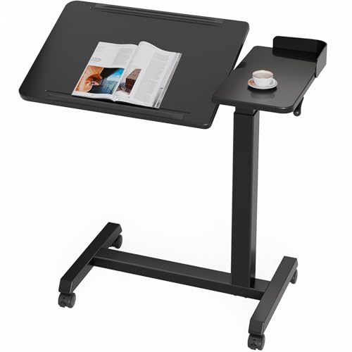 Rolanstar Laptoptisch Höhenverstellbar mit Rollen, Betttisch mit kippbarer Platte & Kantenschutz, Beistelltisch C Form für Sofa, Bett, Büro, Unterricht (Schwarz)