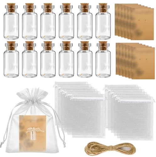 UGBO Kleiner Wunscherfüller Echtes Pusteblumen im Glas Grußkarte Mullbeutel Hanfseil 12 Set Pusteblume Deko Wunschglas Geschenke für Geburtstag Hochzeit Jugendweihe Weihnachten