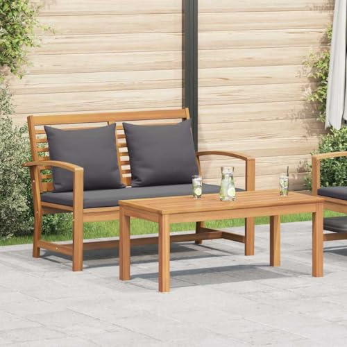 kithwjll Gartenbank Massivholz Teak, Braun Dunkelgrau, 110x66x76 cm, Wetterfestes Outdoor Sofa, Langlebige Garten Lounge Sitzgruppe für Balkon