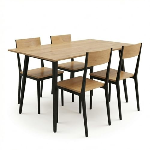 SAM Esstisch mit 4 Stühlen Christie 5-teilig, Esszimmertisch 110x70 cm | 4 Stühle mit Metallgestell Schwarz, Essgruppe mit 4 Stühlen in Holz Eiche-Optik