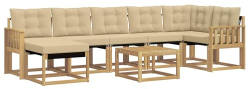 vidaXL Outdoor-Sofagarnitur mit Kissen 8 pcs Weiß und Beige, Moderne Minimalistische Gartenlounge, Robuste wetterfeste Möbel, Bequeme Texilene Couch, Sitzplatz für den Garten