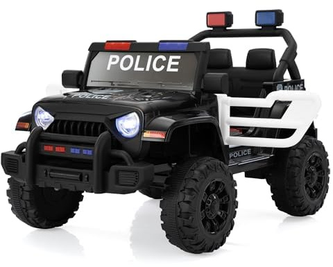 Electric Police Car Ride on Toy for Kids 12V, Black | Remote Control, 4 Wheels Battery Powered, Music & Headlights, Ages 1-6 Years