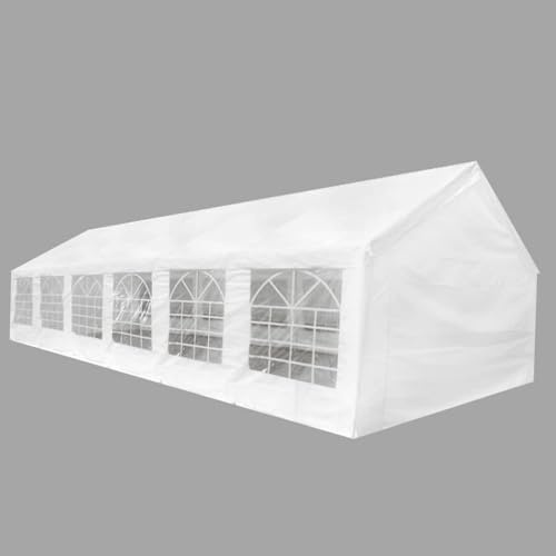 Runheo Tenda bianca per feste, 12 x 6 m, con telaio in acciaio, protezione UV e telone impermeabile, con pareti laterali con finestre, stabile tenda da giardino per esterni, campeggio, barbecue ed