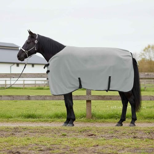 Pferdedecke für den Winter, Pferdedecke 95 cm aus Polyester, Atmungsaktive Outdoordecke für Ponys, Robust und pflegeleicht, Hellgrau und Rosa