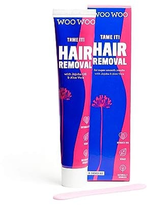 WooWoo Tame It! Natürliche Intim-Haarentfernungscreme - Schmerzfreie vegane Haarentferner für empfindliche Haut - Depilationscreme für Genitalbereich, Bikinizone, Beine & Po mit Aloe Vera - 50ml