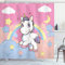 ABAKUHAUS Einhorn Duschvorhang, Regenbogen-Musik-Anmerkungen, Stoffliches Gewebe Badezimmerdekorationsset mit Haken, 175 x 240 cm, Gelb und Rosa