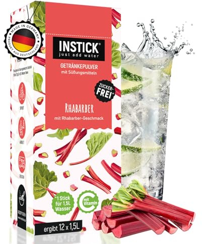 INSTICK Zuckerfreies Instant-Getränk (Rhabarber) - 1 Packung für 12 x 1,5-2,5 L - Veganes Getränkepulver Kalorienarm & Vitamin C - Instant-Pulver