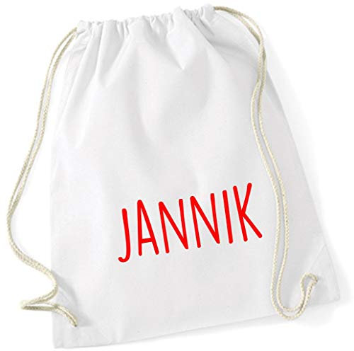 minimutz Personalisierter Turnbeutel mit Namensdruck zum Zuziehen | bedruckt mit Namen für Jungen & Mädchen | Zuziehbeutel Stoffbeutel in vielen Farben (weiß)