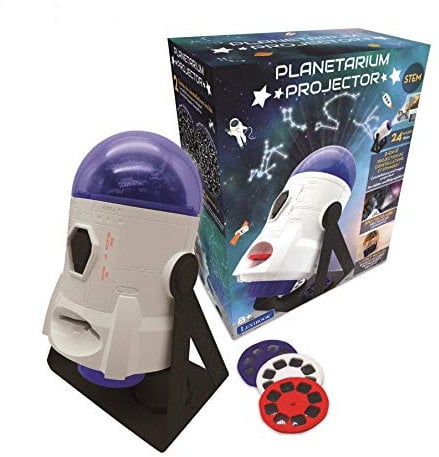 LEXIBOOK, Proyector planetario 2 en 1, 24 imágenes para Descubrir el Espacio, 2 cúpulas para Constelaciones, Stem, Blanco/Azul, NLJ180