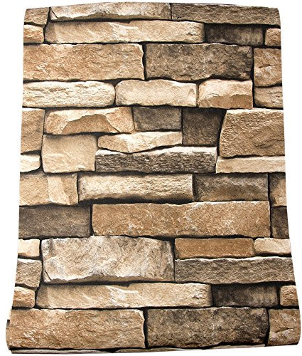 Rock Wallpaper -17.7” × 393”- Stone Peel and Stick Wallpaper - Stone Self-Adhesive & Removable Wallpaper 3D Stone Paper for Backsplash Countertop Wall, Easy to Clean, Realistic Stone Textured Vinyl