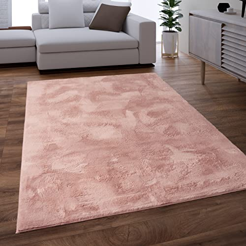 Paco Home Teppich Wohnzimmer Schlafzimmer Kunstfell Shaggy Hochflor Waschbar In Waschmaschine Flauschig Soft Einfarbig Rosa, Grösse: 120x160 cm