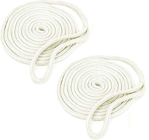 FreeTec 2 piezas de cuerda para barco de nailon con ojo, 12 mm de diámetro, 4,5 m de largo, color blanco