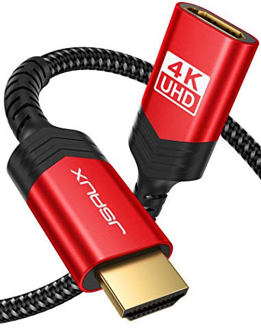JSAUX HDMI Extension Cable, 3M 4K@60Hz HDR High Speed HDMI 2.0 Extender HDMI Male to Female Lead Support 3D, 18Gbps, ARC, Ethernet Compatible with TV Stick, Roku Fire Stick, Blu-Ray, PS3/PS4 - Red