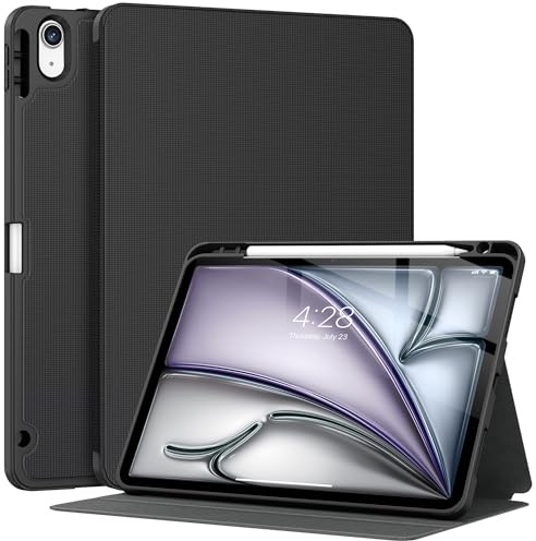 Supveco Custodia per iPad Air 11 pollici 2024, iPad Air 5a/4a generazione 10,9 pollici 2022/2020 con portamatite, accensione e spegnimento automatico, custodia posteriore in morbido TPU per iPad Air