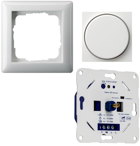 Zigbee 3.0 LED Dimmer Unterputz 300W -> Komplettset mit Gira-Standard 55 reinweiß glänzend <- Smart Home Drehdimmer kompatibel mit Philips Hue, Alexa & Google Home - Phasenabschnitt/Phasenanschnitt