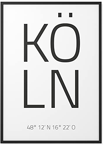 Papierschmiede® Geo Poster Koordinaten Köln, A4 Gerahmt im Holzrahmen (schwarz), Stadt Bild als Wanddeko für Wohnzimmer Schlafzimmer Küche Esszimmer, Kölle Schönste Stadt der Welt