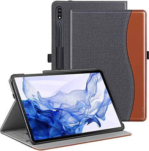 ZtotopCases Funda Compatible con Samsung Galaxy Tab S8 Plus 2022/S7 FE 2021,Funda Piel Sintética Premium para Galaxy S8/S7 FE/S7 Plus12,4”,Negro Denim