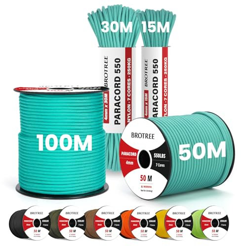 Brotree Paracord 550 4mm 15M 100% Nylon Seil Schnur Typ III mit 7 Stränge für Survival, Outdoor, Armbänder, Hundeleine - Bruchlast 250kg (Türkis)
