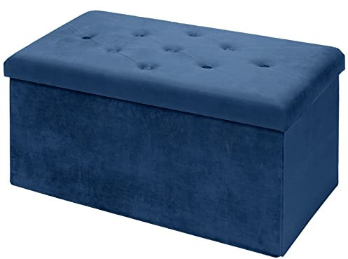 BRIAN & DANY Ottoman Storage Box Velvet Foldable Storage Ottoman Bench with Highly Elastic Sponge Filling for Living Room, 80 x 40 x 40 cm, Blue