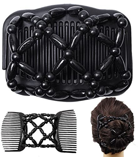 LIUJZZJ Perlen Haarkämme Magie Elastische Haarspangen Doppel Dehnbar Kamm Afrikanische Haarklammer Hair Comb Schmuck Steckkamm Holz Hairclips